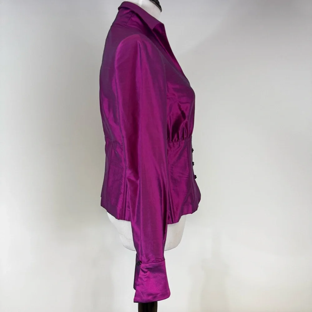 SHANI Stand Collar Silk Shantung Blouse Size 10 NWT - Picture 6 of 10